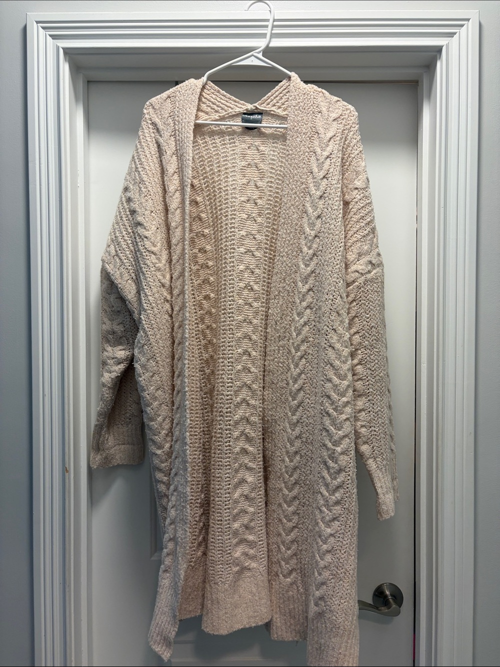 ARULA Cable Knit Open-Front Cardigan - Beige